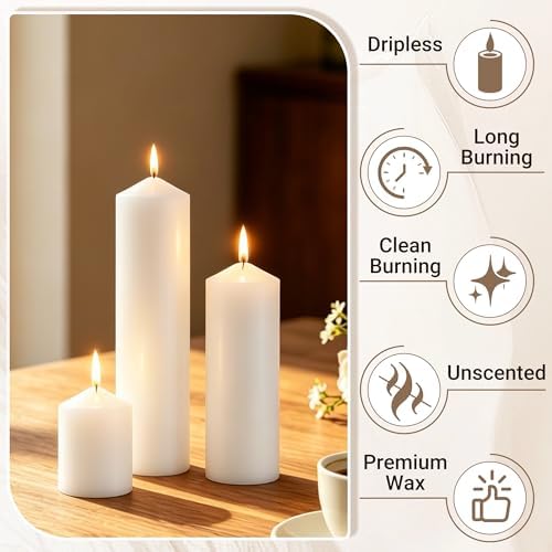 18-Pack White Pillar Candles Bulk Set, 2x3, 2x6, 2x8 Inch - Image 5