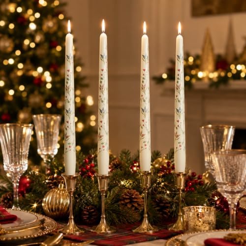 White Floral Taper Candles 10 Inch Set of 4 for Wedding Fall Table Decor - Image 6