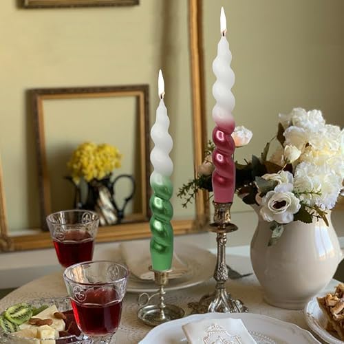 7.5 Inches Christmas Spiral Taper Candles Colorful Twisted Candle Dripless Long Candles, Handmade Candlesticks for Wedding Dinner Decor, Set of 4(Gradient Metallic Red Green) - Image 6