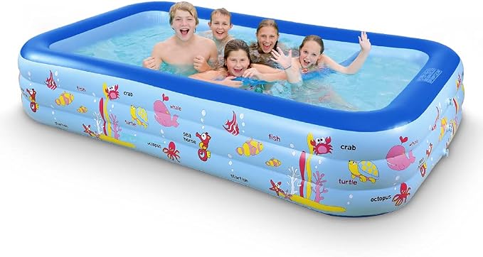 Inflatable Swimming Pool, Family Kiddie Pool, 117" x 66" x 21" Full-Sized Inflatable Pool for Kids and Adults, Blow Up Lounge Pool for Backyard, Garden, Outdoor, Party
