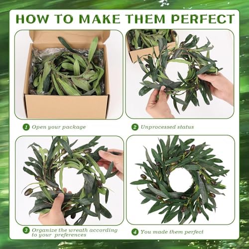8 Pcs Summer Olive Candle Rings Wreaths Artificial Greenery Wreath with Olive Leaves Spring Summer Wreath for Pillars Farmhouse Festival Kitchen Cabinet Celebrations Tabletop Decoration - Image 4