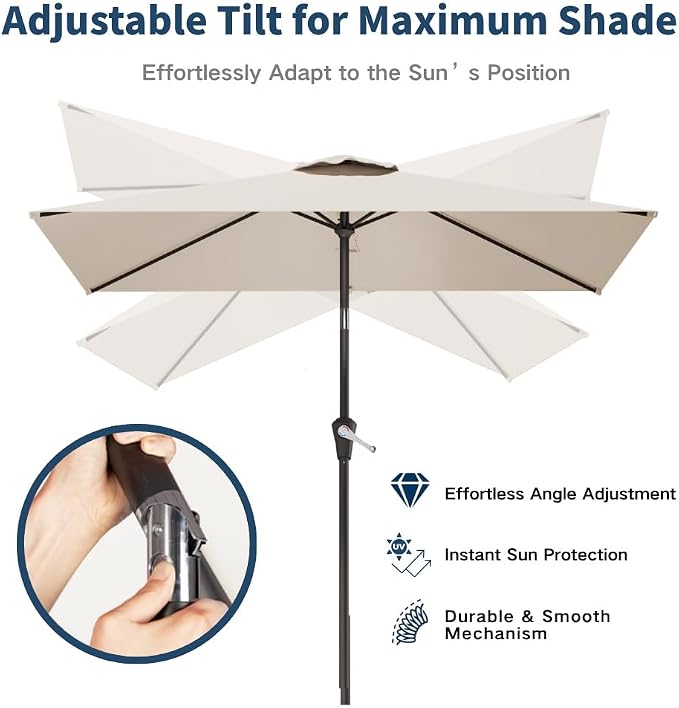 6.5' x 10' Rectangular Patio Umbrella Large Outdoor Market Umbrella w/ UV Protection, Push Button Tilt and Crank Lift, Rectangle Table Umbrella for Garden, Deck, Pool, Patio, Creamy White