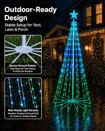 8FT Smart Outdoor Christmas Tree Lights, 340 LED RGB Light Show - Image 5