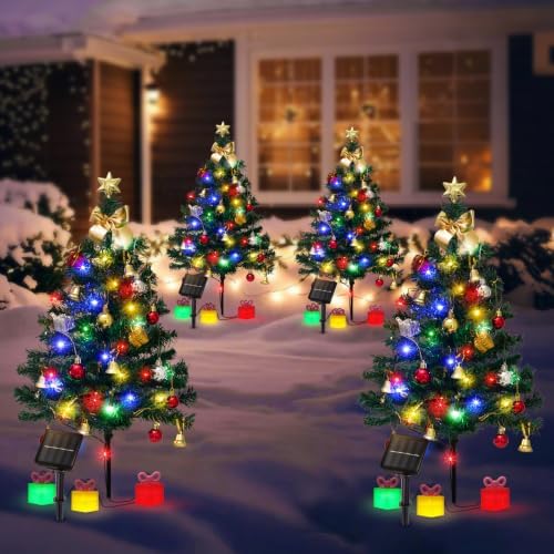 Christmas Tree Solar Lights, Outdoor Decorations, 4 Pack by ILLUMINEW