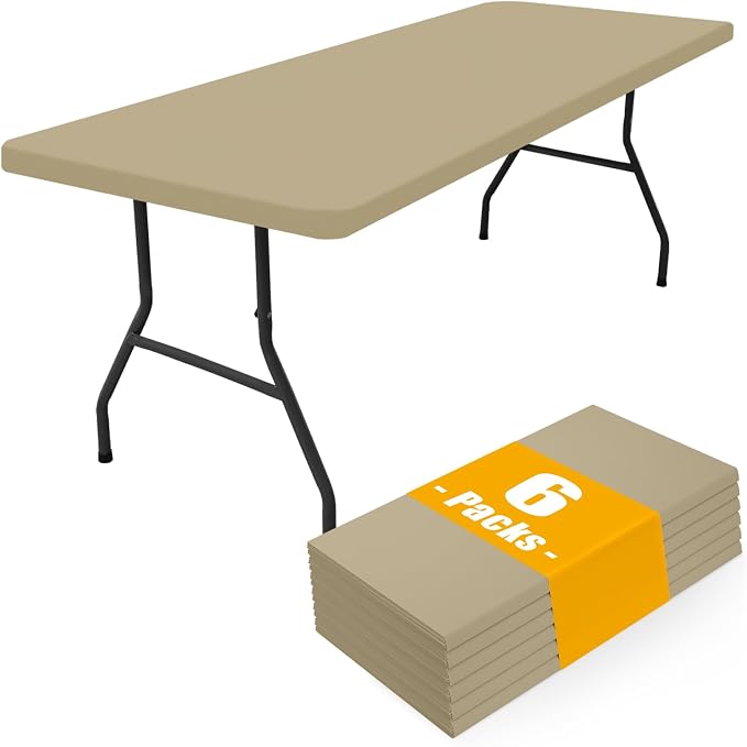 Smiry 6 Pack Rectangle Picnic Table Cloth, Waterproof Elastic Fitted Tablecloths, Washable Polyester Rectangular Patio Table Cover for Camping, Indoor and Outdoor (Taupe, 30"x96")