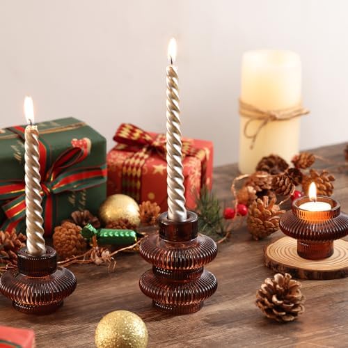 Taper Glass Candlestick Holders Tealight Candle Holders for Table Centerpieces, Fall Wedding Decor and Dinner Party Thanksgiving Christmas Decor (8 Pcs, Brown) - Image 2