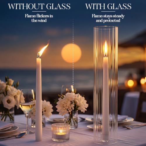 12 Pcs Ribbed Hurricane Glass Candle Holders, 2.5" W x 14" H - Image 5