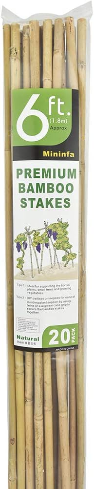 Mininfa Natural Bamboo Stakes 6 Feet, Eco-Friendly Garden Stakes, Plant Stakes Supports Climbing for Tomatoes, Trees, Beans, 20 Pack