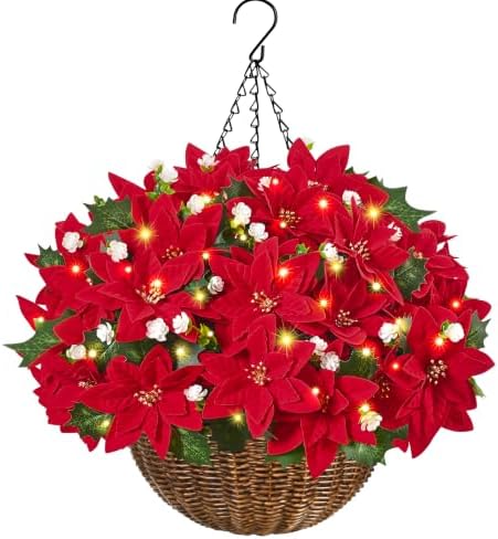 Christmas Hanging Baskets with Lights for Outdoors, Christmas Porch Decor by Waipfaru