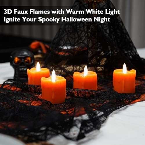 Rhytsing 2 inches Orange Flameless Votive Candles Real Wax Dripping Design, LED Faux Battery Operated Tealight Candles with Timer for Fall and Halloween, Batteries Included - Set of 4 - Image 3