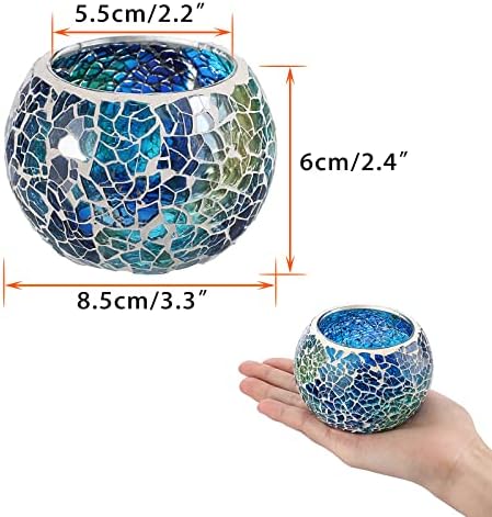 OwnMy 3PCS Mosaic Glass Tea Light Holders Round Bowl Votive Candle Holders - Image 3