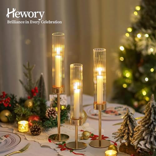 Hewory Gold Hurricane Candle Holders: 12 PCS Tall Taper Candlestick Candle Holders Bulk for Candlesticks Candle Sticks Holder Decor for Table Centerpiece Wedding Party Christmas Decorations - Image 4