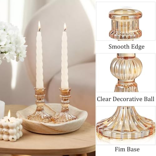 2 Pack Glass Taper Candlestick Holders, Gold Candlestick Holders, 4" H Stripe Crystal Candle Holders Decorative Candle Stand Centerpiece for Wedding, Festival, Dinning Party Table Decor - Image 3