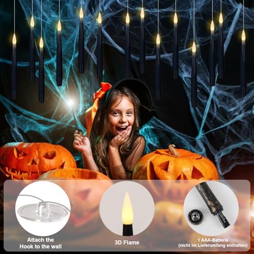 GenSwin Flameless Floating Candles Wand Halloween Decorations Black 22pcs - Image 3