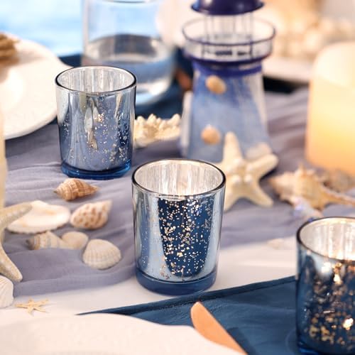 Volens Blue Votive Candle Holders Bulk, Mercury Glass Votives Set of 12 - Image 6
