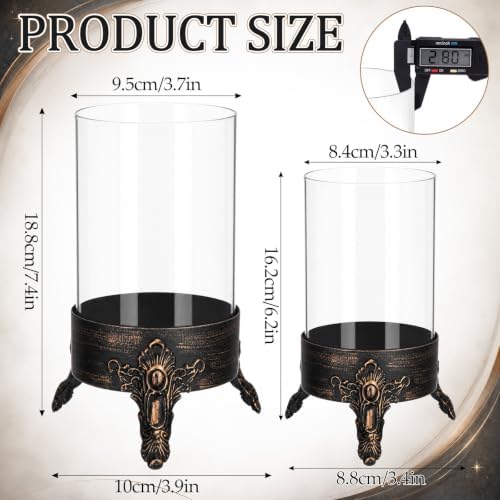 Set of 2 Hurricane Glass Candle Holders, Glass Dome & Metal Base - Image 2