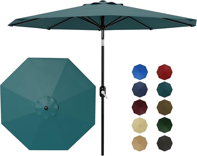 Garvee 9FT Patio Umbrella - Outdoor Table Umbrella with Smooth Crank Lift, Push Button Tilt and 8 Sturdy Ribs - Market Umbrella UV Protection Waterproof for Pool, Deck, Yard, Garden