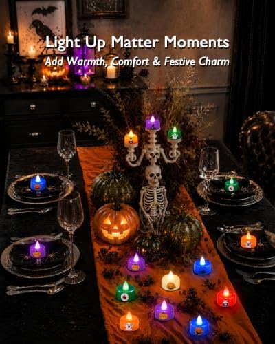 Amagic 24Pack Halloween Multicolor LED Tea Lights Candles with DIY Stickers - Image 4
