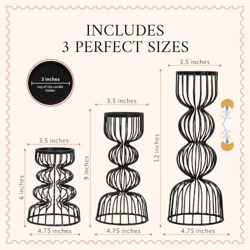 Mela Artisans Lainon Metal Candle Holders - Matte Black, Set of 3 - Image 3