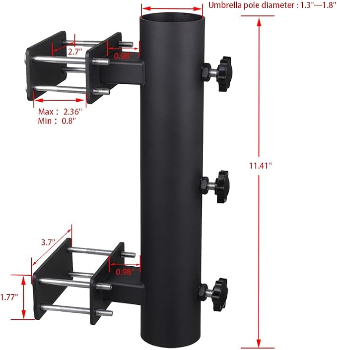 Patio Umbrella Holder Outdoor Deck Mount Umbrella Holder Heavy Duty Umbrella Clamp Hand-Turn Knob Umbrella Base Stand for Deck Railing, Fences，Docks, Courtyard Balcony, Patios