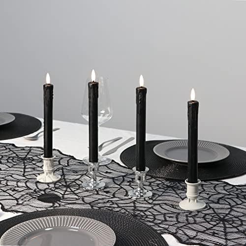 Fanna Black Flameless Taper Candles for Halloween with 2 Remotes, Real Wax Battery Operated Candles with Timer, Warm White Light, 10" Set of 6 - Image 3