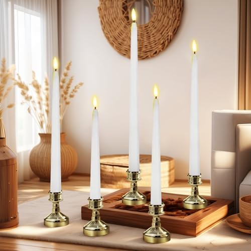 Rossesay 12 Pcs LED Taper Candles Holders, Gold Holder & White Candles - Image 6