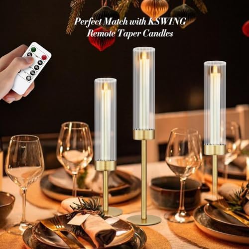 Glass Hurricane Candlestick Holders Gold, KSWING Set of 3 Taper Candle Holders Brass Tall Clear Candle Stand Holders, Perfect for Table Centerpiece Party Wedding Christmas Home Decor - Image 2