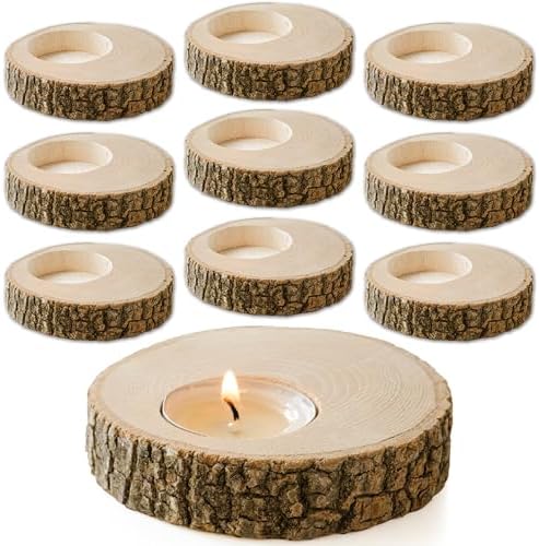 Wooden Tealight Candle Holder - 10pcs Adorable Thank You Gifts, Perfect for Wedding Favors, Ideal Rustic Decor Piece and Party Decoration - Customize and Gift by SARAP