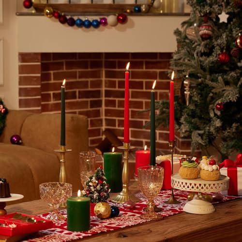 10-Inch Tall Dripless Taper Candles Set of 12 - Red and Green Tapered Candles, Perfect for Christmas - Smokeless, Unscented, Long Burning - Hand Poured, Colored Tall Candlesticks - Christmas - Image 4