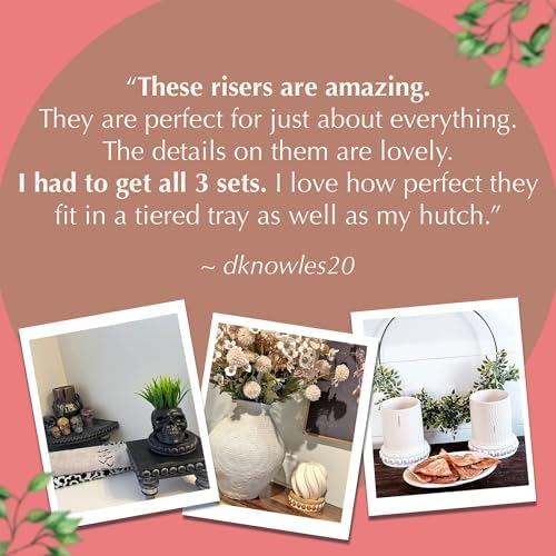 Felt Creative Home Goods Set of 2 Round Rustic Wood Beaded Risers - Sturdy 2-Sided Stackable Decor Pedestal Stands for Tiered Tray, Candle, Mug Display (Rustic White, 5 inch) - Image 5