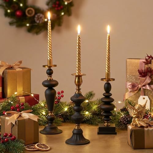 Matte Black Metal Pillar Candle Holder for Modern Vintage Decor - Image 6