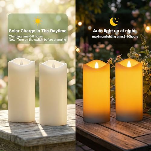 Livinlarge Solar Candles Outdoor Waterproof,3"x6"Flameless Candle 4 Pack - Image 2