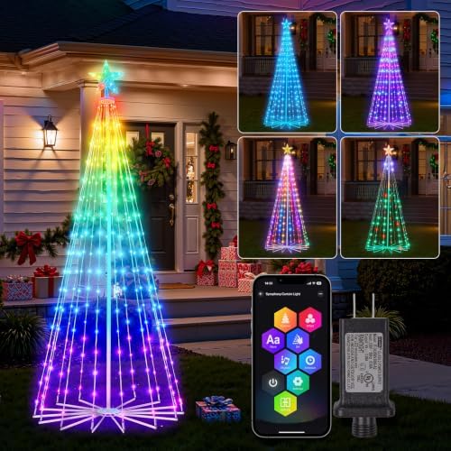 Smart Christmas Cone Tree LED Light, 7ft 295LED Music Sync with APP Control by Brightown