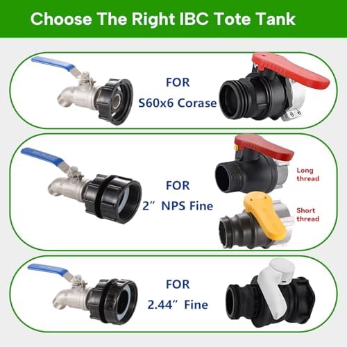 3-Size IBC Tote Adapter, 275-330 Gallon IBC Tote Adapter 2.44" Fine, 2" Fine and 2" Coarse Thread + 304 Stainless Steel 3/4" Garden Hose Faucet for Garden Hose Connectors - Image 2
