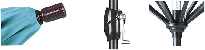 California Umbrella 9' Round Aluminum Market Umbrella, Crank Lift, Push Button Tilt, Bronze Pole