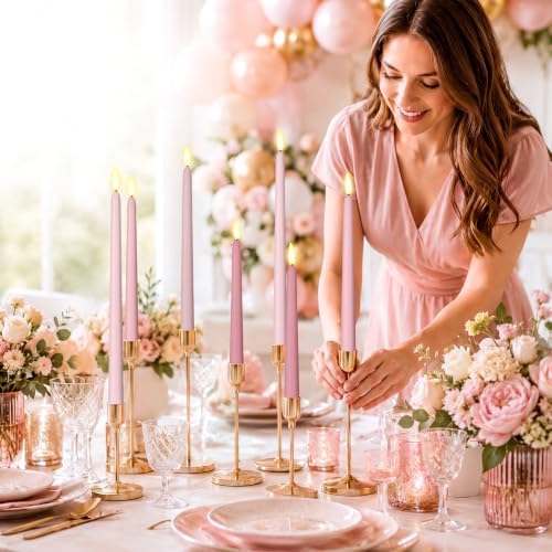 Rossesay 24 Pcs Flameless LED Taper Candles Battery Operated Candle 8.5", 9.65", 10.8", 12.8" Flameless Candlesticks Flickering for Christmas Church Wedding Indoor Decoration(Classic, Pink Tones) - Image 4