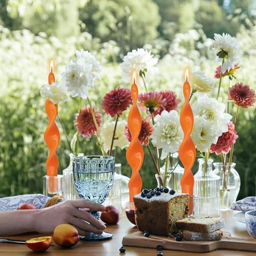 Unscented Spiral Taper Candles Orange 10 Inch Long Twisted Candles Smokeless for Home Decor Weddings Season Gift - Image 2