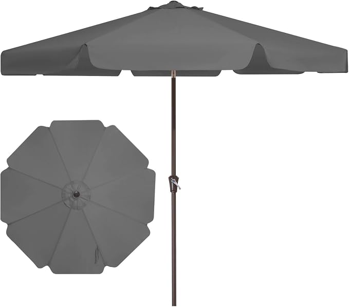 JEAREY 9 FT Patio Umbrella Outdoor, Table Umbrellas Market Umbrella w/Push Button Tilt/Crank, 8 Sturdy Ribs(Gray)