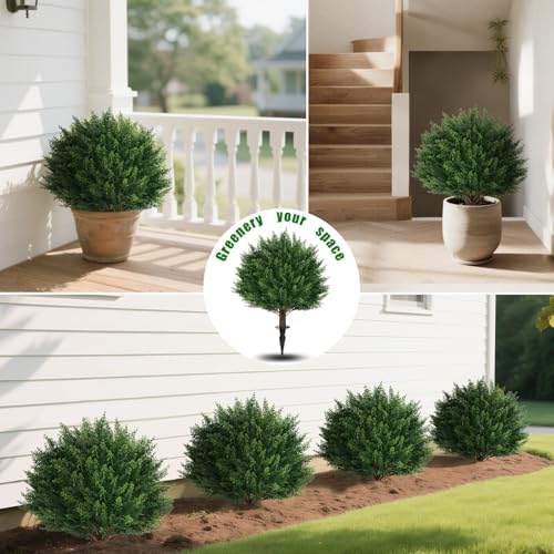 23" Set of 2 Artificial Cypress Topiary Bushes with Ground Spike - Image 4