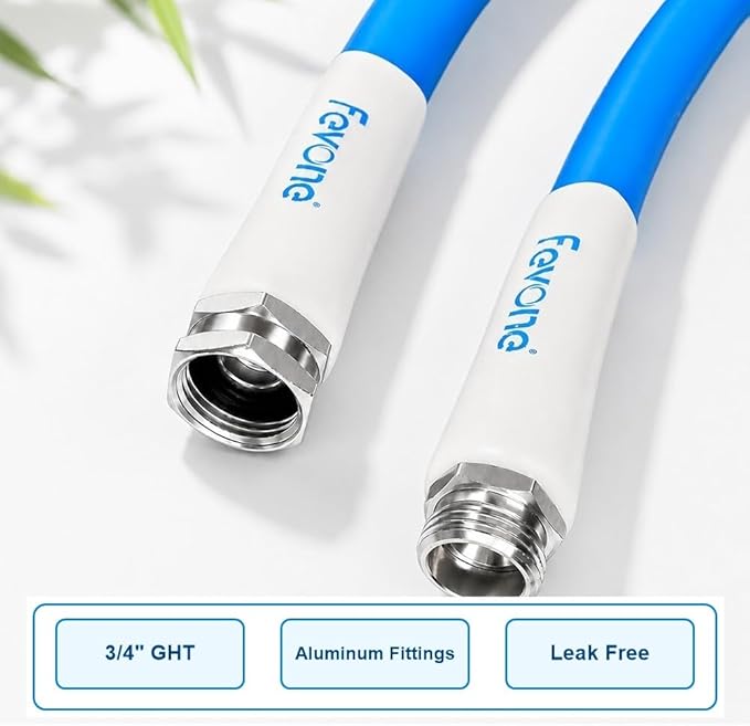 FEVONE Kink Free Garden Hose 50 ft, Heavy Duty Water Hose | Flexible Hybrid Polymer, Drinking Water Safe, 5/8 ID, 600 PSI, Leak-Proof, Aluminum 3/4 GHT Fittings for Garden Watering