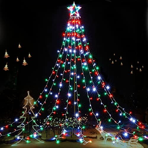 Outdoor Christmas Lights 344 LED Christmas Star Lights with 9 Strands 11.9ft Waterfall Tree Lights, 8 Modes, Waterproof & Timer for Garden Yard Patio Outdoor Christmas Decor, Red Green White by BlcTec