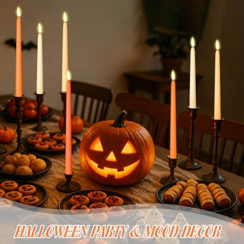 Rossesay 24 Pcs Flameless LED Taper Candles Battery Operated Candle 8.5", 9.65", 10.8", 12.8" Flameless Candlesticks Flickering for Christmas Church Wedding Indoor Decoration(Classic, Orange) - Image 5