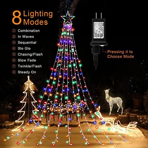 Outdoor Christmas Decorations Star String Lights, 320 LED 11.5 ft Waterfall Tree Lights with 8 Lighting Modes Christmas Star Lights for Indoor Outdoor Yard Home Festival Party Xmas New Year Decor - Image 2