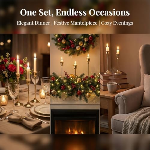 4 Sets(12 Pcs) Brass Tapered Candle Holder,Candlestick Tall Metal Candlestick Holders for Table Centerpiece Home Decor for Wedding Fireplace Mantel Housewarming Gift Fits 3/4 Inch Thick Candles - Image 4