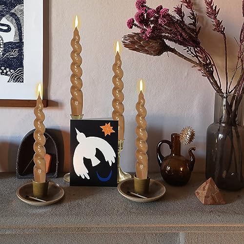 7.5 Inches Spiral Taper Candles Colorful Twisted Candle Dripless Long Candles, Handmade Candlesticks for Wedding Dinner Decor, Set of 4(Brown) - Image 4