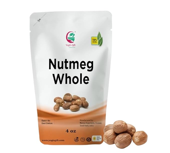 Yogi’s Gift® Nutmeg Whole 4oz (113g) – Premium Grade, Rich Aroma & Warm Flavor - Pure & Natural, Non-GMO - Perfect for Curries, Sauces, Mutton, Vegetable recipes