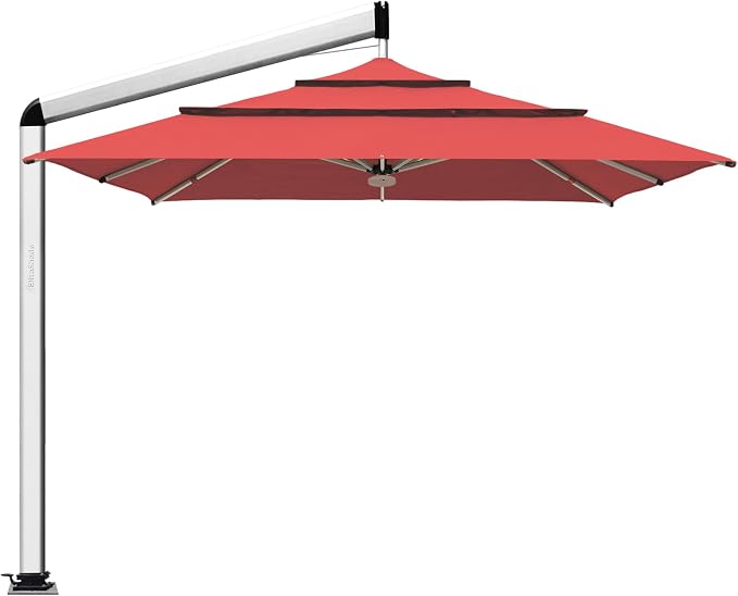 EliteShade USA Atlas 3-Tier 10x10FT Full Aluminum Cantilever Patio Umbrella for Outdoor restaurant Garden Courtyard Deck Pool and Marketing with Light,Red