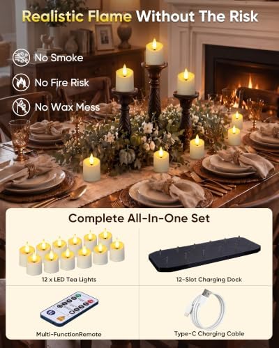 Homemory 12 Pack Rechargeable Tea Light Candles with Remote, 2/4/6/8H Timer - Image 5