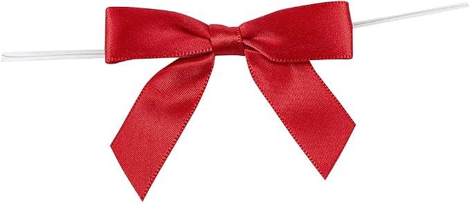 Reliant Ribbon 5171-06503-2X1 Satin Twist Tie Bows - Small Bows, 5/8 Inch X 100 Pieces, Red