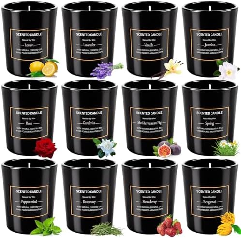 12 Pack Scented Black Candles Gift Set for Dad, Soy Wax Aromatherapy Candles for Home, 12 Masculine Fragrances, Gift from Daughter/Son for June Holiday, Stress Relief & Relaxation for Men - Image 3